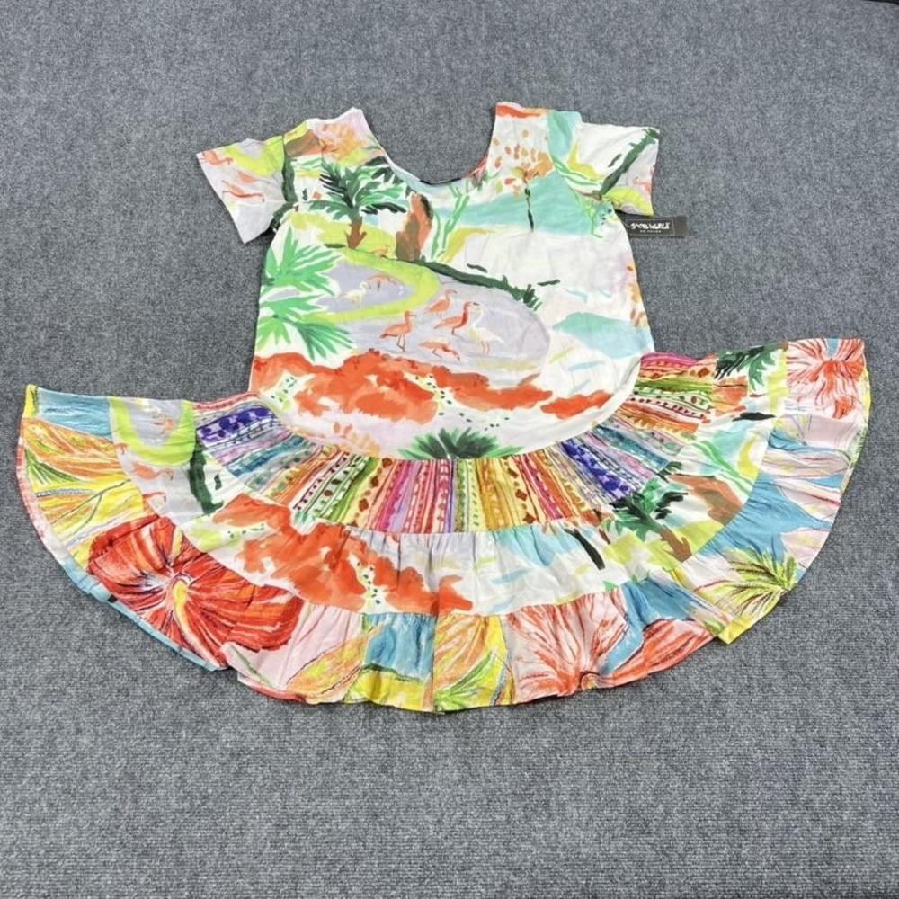 Jams World Dress Womens XL Flamingo Beach Tropical Ruffle Hem Swing Summer